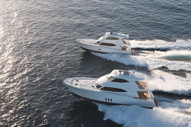 The Maritimo M64 and M54 cruising motor yachts at sea © Promedia